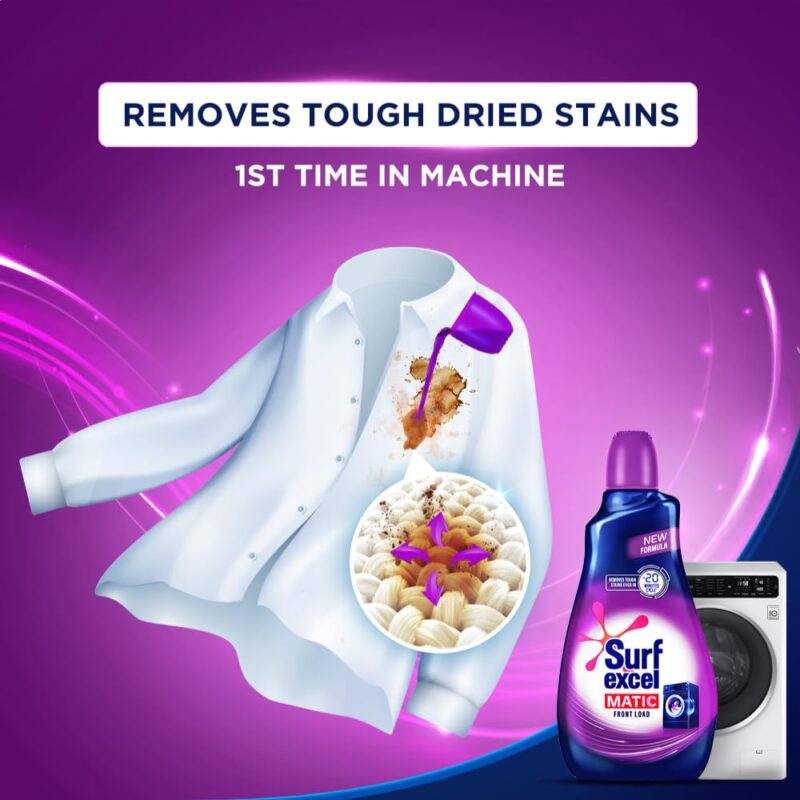 Surf Excel Matic Front Load Liquid Detergent 4L Refill Pouch, Designed for Tough Stain Removal on Laundry in Washing Machines - Mega Saver Pack - Image 5