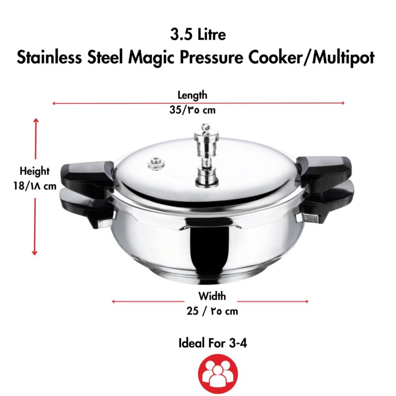 Vinod Magic Stainless Steel Smart 3 in 1 Pressure Cooker 3.5 Litre | 5mm Thick Base | All in One Cooker with Strainer & Glass Lid | Induction and Gas Base | ISI certified | 2 Years Warranty - Image 8