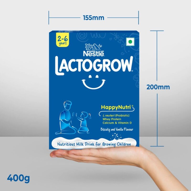 Nestle LACTOGROW Nutritious Milk Drink Powder | Biscuity Vanilla Flavour (2 - 6 Years), 400g, Bag-In-Box Pack - Image 4