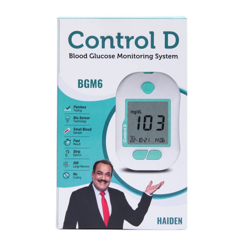 Control D Advanced Digital Diabetes Glucose Blood Sugar Testing Monitor with 5 Strips Glucometer (White, Green) - Image 6