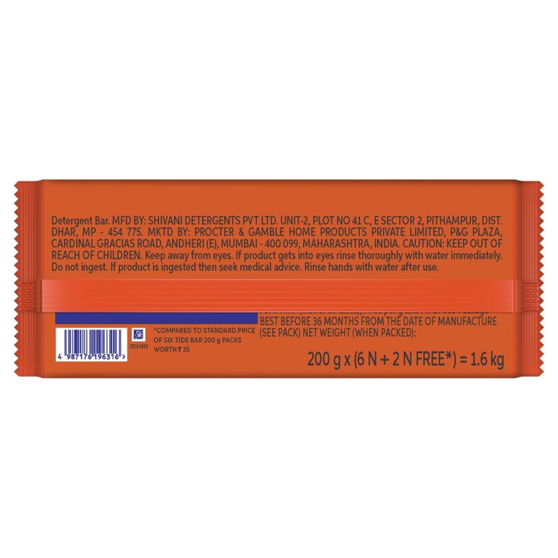 Tide Blue Detergent Bar Soap, Super Value Pack of 8 Bars, Removes Tough Stains, 1.6 kg - Image 2