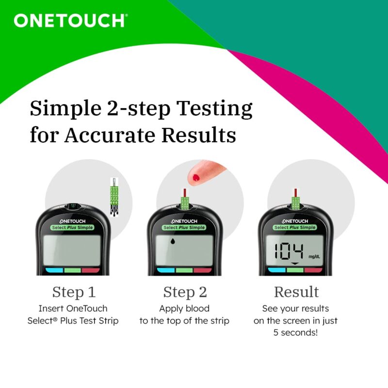OneTouch Select Plus Simple glucometer machine with 50 Test Strips | Simple & accurate testing of Blood sugar levels at home | Global Iconic Brand | Includes 10 Sterile Lancets + 1 Lancing device - Image 6