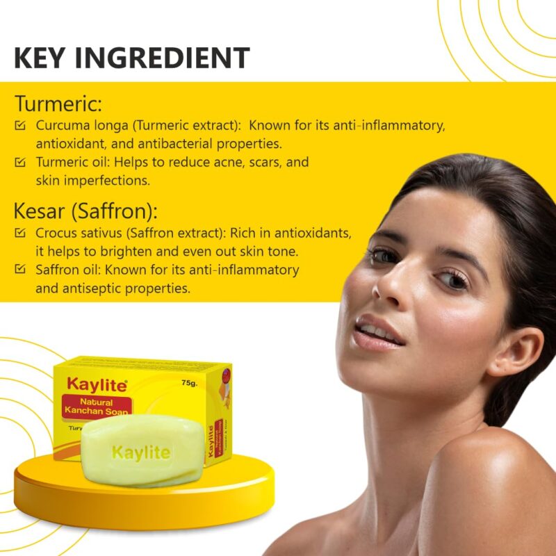 Kaylite Natural Kanchan Soap Turmeric and Kesar for All Skin Types | Women and Men | 375 G (Pack of 5) - Image 2