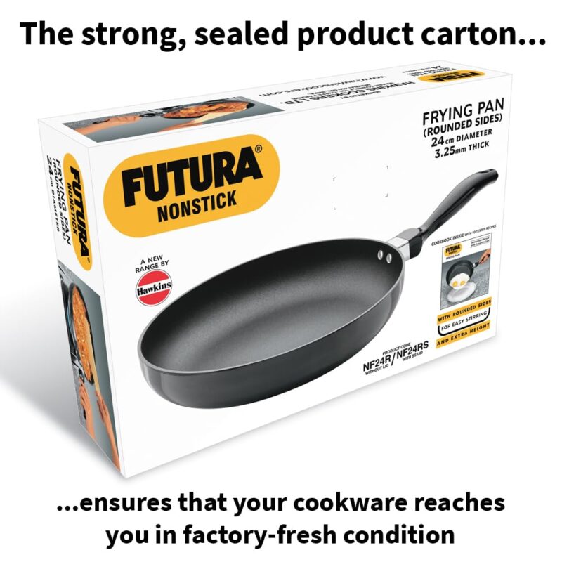 Hawkins Futura 24 cm Frying Pan, Non Stick Fry Pan, Rounded Side Frypan for Easy Stirring, Black (NF24R) - Image 3