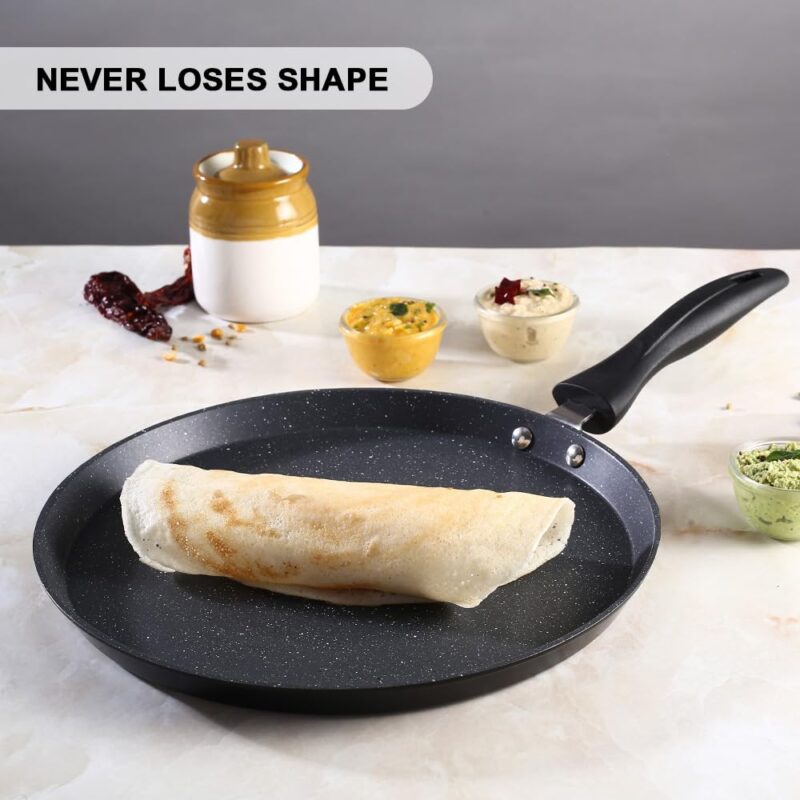 Wonderchef Duralite Die-cast 28 cm Dosa Tawa | 5 Layer Healthy Duramax Non-Stick Coating | Soft Touch Handle | Pure Grade Aluminium | PFOA Free | 2 Year Warranty Grey - Image 6