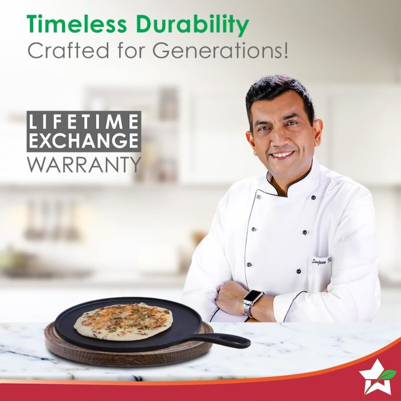 Wonderchef Forza Cast-Iron 27 cm Dosa Tawa Pan | Pre-Seasoned Cookware | Induction Friendly | 4 mm | with Lifetime Exchange Warranty - Image 8
