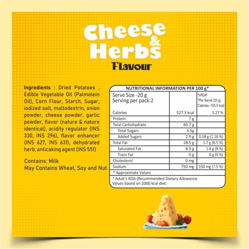 Dibs stacks (Pack of 6, 45 GM Each) Cheese & Herbs Potato Crisps Chips On the Go Adventure, Crunchy Healthy and Tasty Chips, Snacks Chips - Image 2