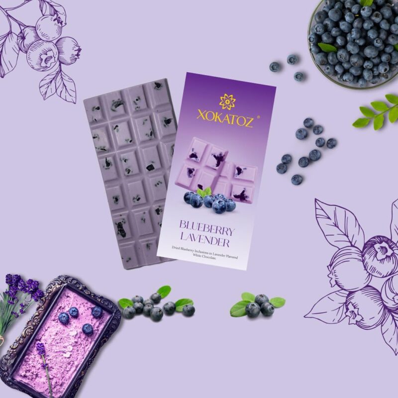 XOKATOZ Exotic Premium Chocolate - 1 Blueberry Lavender Flavoured White Chocolate Bars - Gift set - Pack of 1, 75g (75g x 1) - Image 6