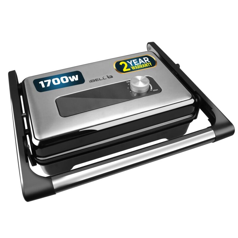 iBELL SM1700G Sandwich Maker with Floating Hinges, 1700Watt, 180 Degree Openable Plates for Grill/Toast, Temperature Control Knob (Black)