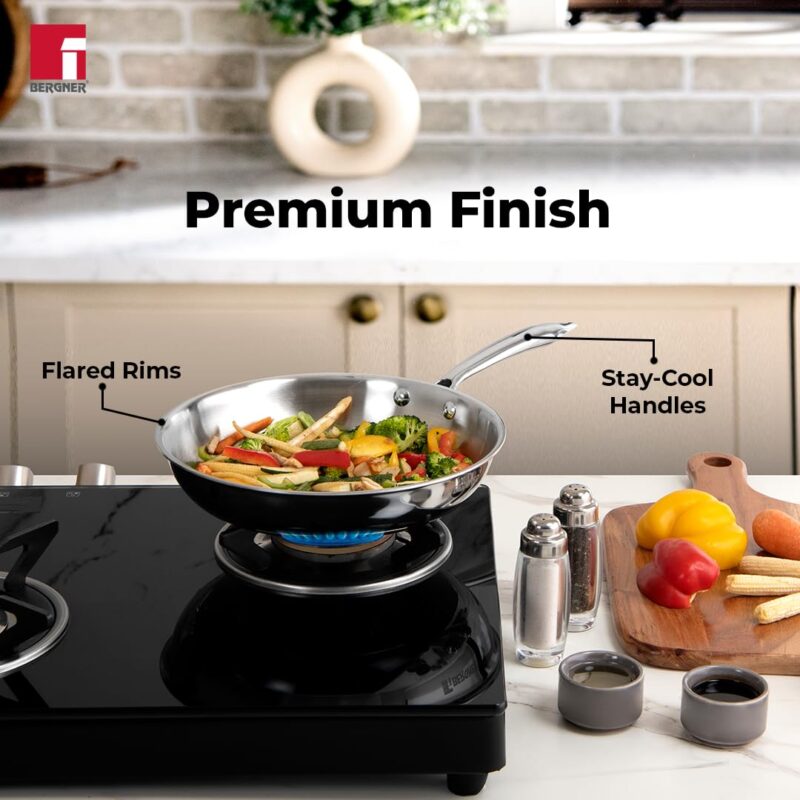 BERGNER Argent TriPly 20 cm Frypan/Steel Pan, Scratch Resistant, for Spice Tempering/Seasoning, Stay Cool Long Handle, Mirror Finish, Induction Ready, 5-Year Warranty by Bergner - Image 13