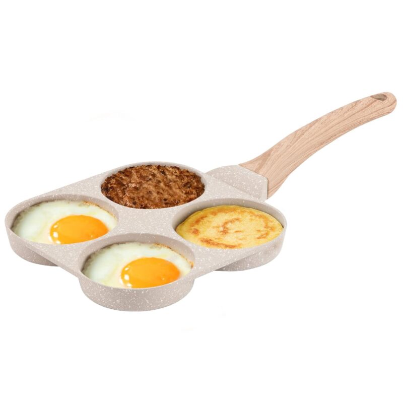 2heet Non Stick Appam Maker Uttappa Tawa (4-Cavities), Granite Uttapam Pan, Gas&Induction Compatible, 19.5 cm, PFOA Free (Beige)