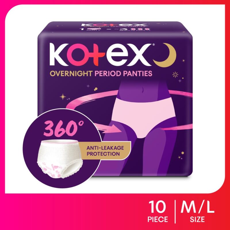 Kotex Overnight Period Panties (Medium/Large size, pack of 10 panties) for heavy flow period protection | with 360 degree anti-leakage design & airy-soft fabric | 1 panty = 3 regular pads - Image 6