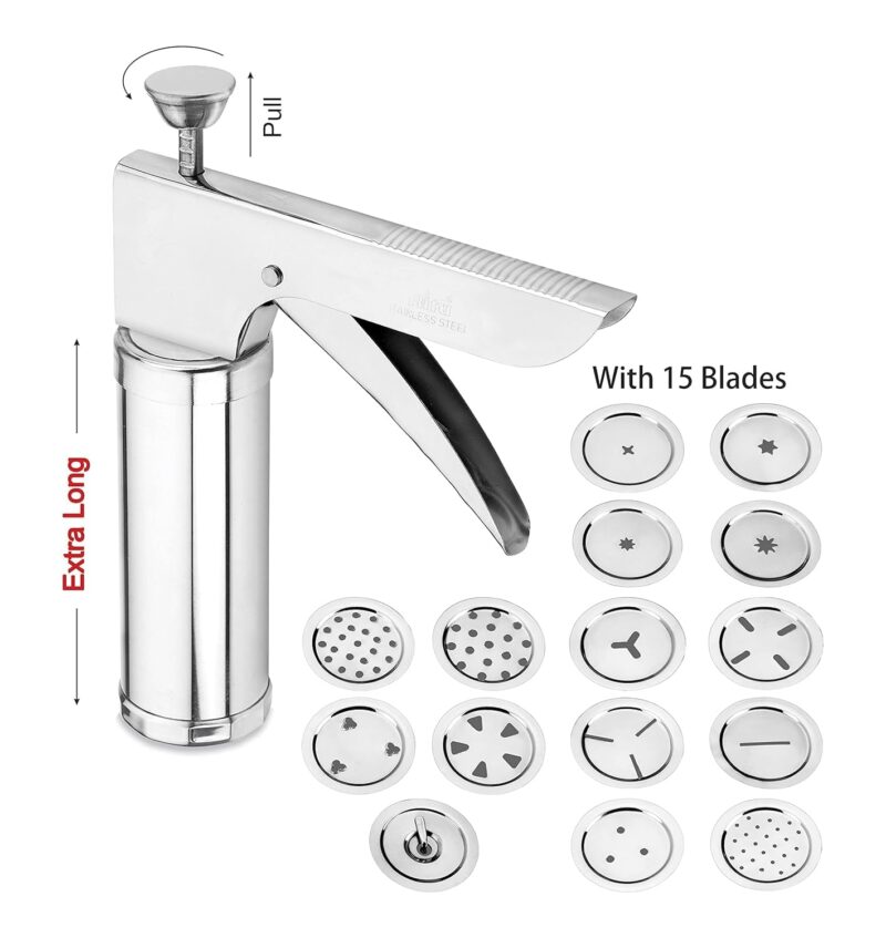 Ritu Stainless Steel Kitchen Press with Different Types of Jalies, Murukku Maker/Bhujiya Maker/Noodles/Cookies/Namkeen/Chakali Maker/Sev Maker/Farsan Maker/Gathiya Maker - Image 6