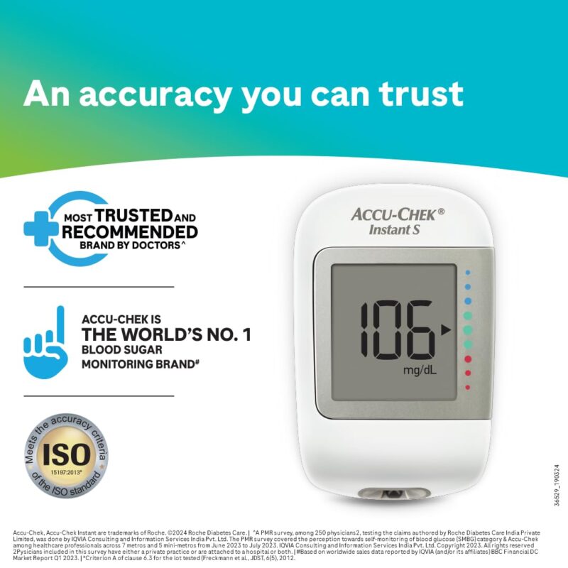Accu-Chek Instant S Blood Glucose Glucometer Kit with Vial of 10 Strips, 10 Lancets and a Lancing device FREE for Accurate Blood Sugar Testing - Image 4