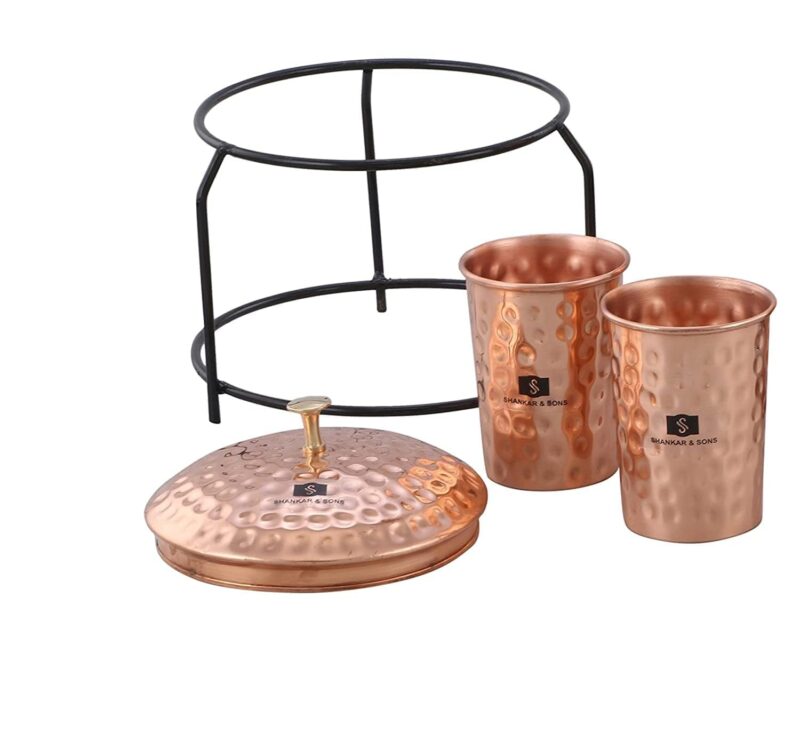 SHANKAR & SONS 5 Litre Copper Water Dispenser with Stand and 2 Glasses | BPA Free, Non-Toxic | Hammered Texture, Rustproof & Durable | with Added Health Benefits of Copper - Image 6
