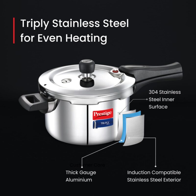 Prestige Svachh Triply Outer Lid Pressure Cooker with Unique Deep Lid, 3.5 Litre, Silver, Stainless Steel, Aluminium, 3.5 Liter - Image 5
