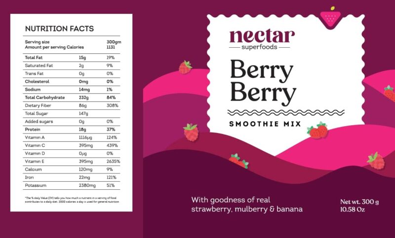 Nectar Superfoods Berry Berry Smoothie Powder - Added 100% Natural Fruit, Strawberry, Mulberry, Banana Original Fruit Test, Healthy Ingredients for Nutritious Smoothies, Vegan and Convenient - (15gm Sachet Pack) - Image 2