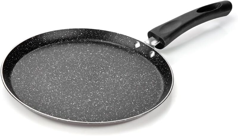 HOMETIC Non-Stick Granite Crepe Pan - Effortless Food Release, Induction Ready, PFOA & PTFEs Free, Perfect for Roti, Egg Omelet, Tortilla, Tawa, Dosa, and Flat Frying - Durable, Easy Cleaning. (BLACK) - Image 7