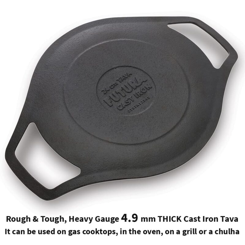 Hawkins Futura 24 cm Cast Iron Tava, Cast Iron Tawa for Roti, Cast Iron Cookware for Kitchen, Black (CIT24) - Image 5