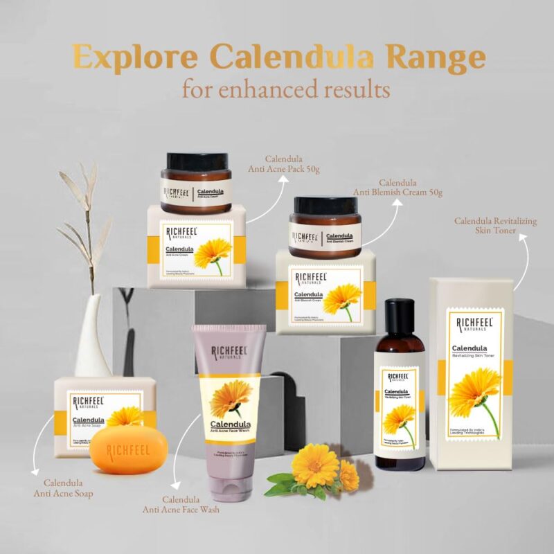 Richfeel Anti Acne Calendula Face Wash | Power of Soothing Calendula Extracts | For Skin prone to Acne & Blemishes | Physician Formulated | Helps Calm & Replenish Skin | 100 g - Image 3