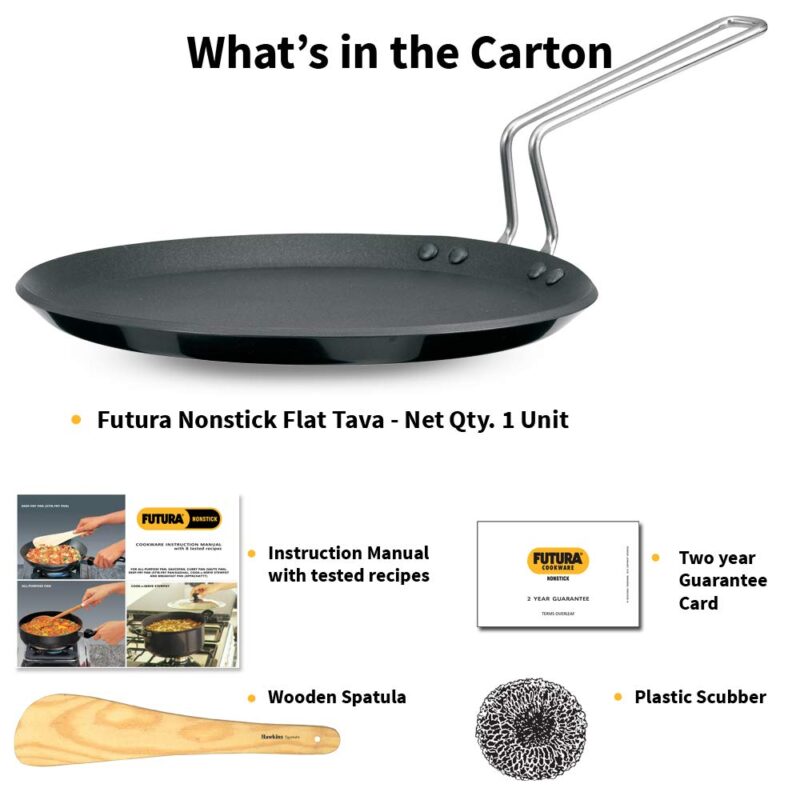 Hawkins Futura 26 cm Flat Tava, Non Stick Tawa with Stainless Steel Handle, Induction Tawa with Rim, Pancake Pan, Flat Pan, Black (INFT26) - Image 2