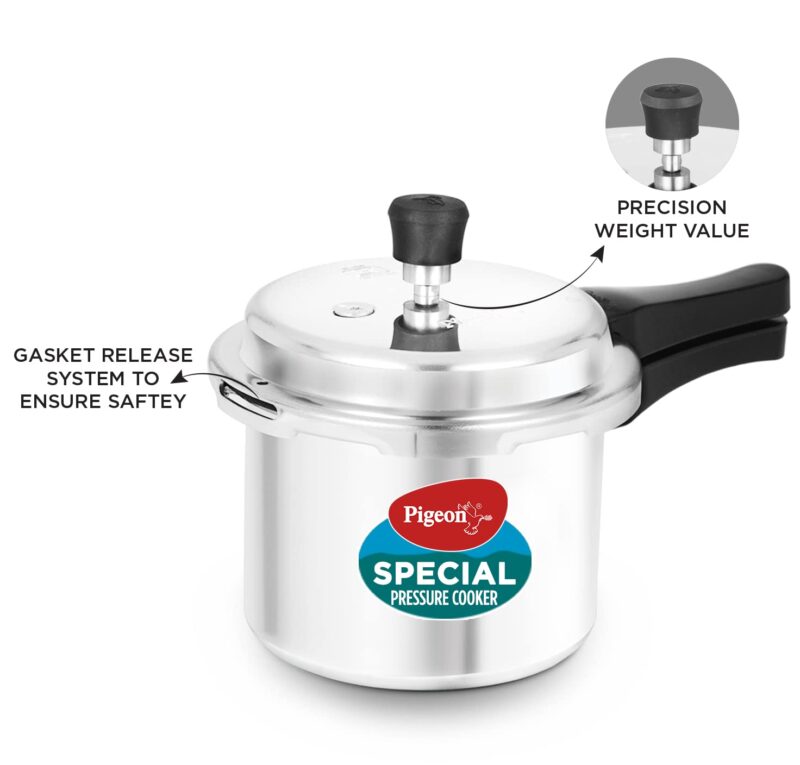 Pigeon By Stovekraft Special Aluminium Pressure Cooker Combo with Outer Lid Gas Stove Compatible 2, 3, 5 Litre Capacity for Healthy Cooking (Silver) - Image 4