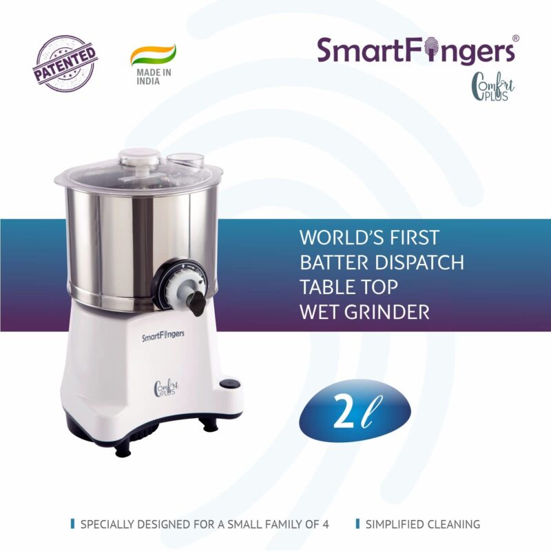 SmartFingers Comfort Plus Table Top magic Wet Grinder 230V 50hz, 2 Liter, White, 2 Stone - Image 8