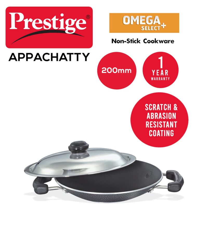 Prestige Omega Select Plus Non-Stick Deep Appachetty with Lid | Black | 20 cm | Residue Free | Scratch Resistant | Comfortable Grip | Spoon Friendly - Image 4