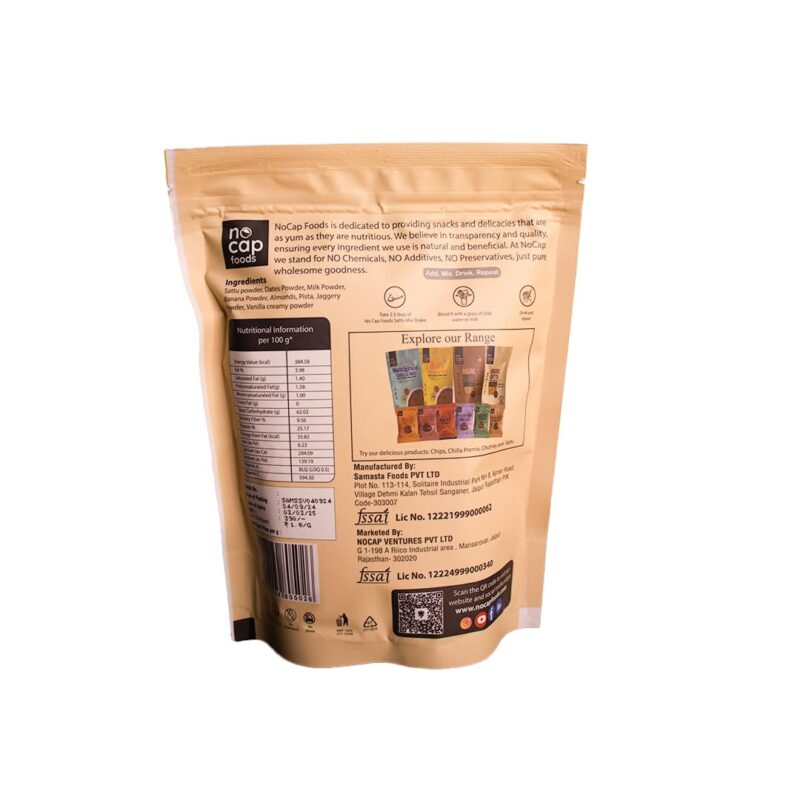 Nocap Sattu Shake Vanilla 220gm | No refined sugar | No Artificial flavours | High Protein | High Fiber | Natural Vanilla flavour | Instant shake | No Additives | No preservatives - Image 3