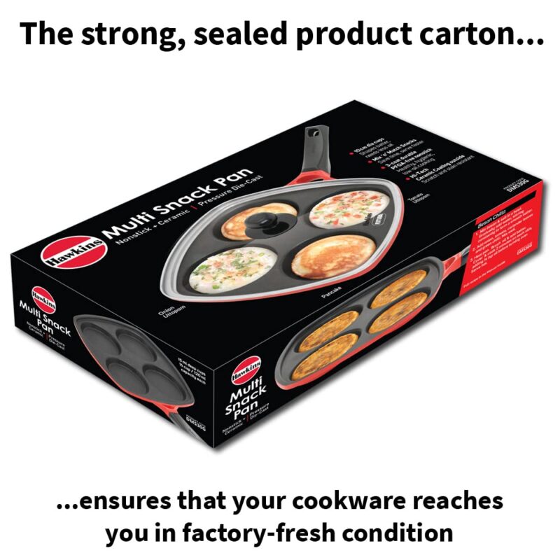Hawkins 30 cm Die-Cast Multi Snack Pan with Glass Lid, Nonstick Mini Uttapam Tawa, Pancake Pan, Red (DCMS30G) - Image 4