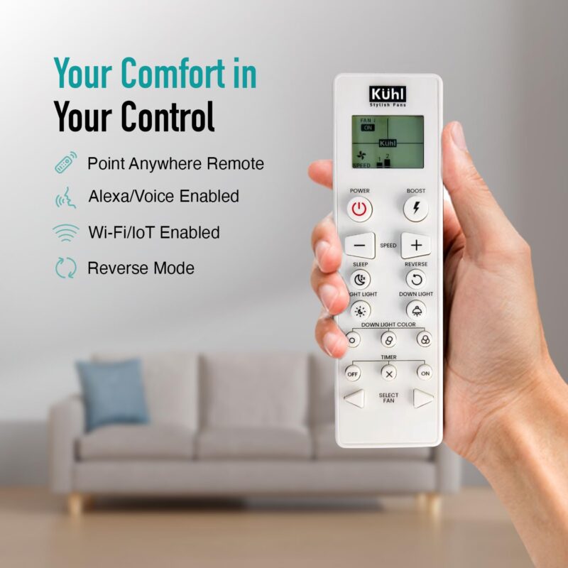 KUHL Platin D5 1200mm Stylish Power Saving BLDC Ceiling Fan with Remote | Down Light | 29W | 5 Star | Low Noise | IoT – Operate via Mobile & Alexa | Reverse Mode | Free Installation | White - Image 4