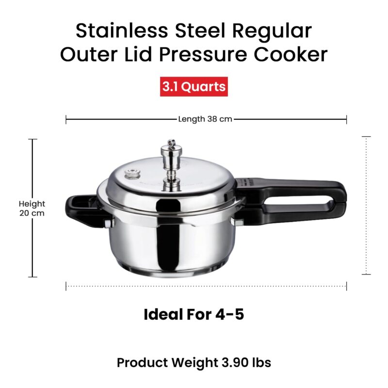 Vinod 18/8 Stainless Steel Pressure Cooker Outer Lid 3 Litre | Unique Sandwich Bottom Cooker | Induction and Gas Base | ISI and CE certified | 2 Years Warranty - Image 2