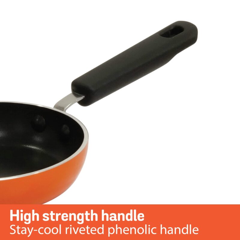 Meyer Non Stick Mini Fry Pan | Tadka Pan | Omelette Pan Non Stick | Egg Pan | Frying Pan Nonstick Small Size | Gas Stove Compatible, 12cm, Orange - Image 4