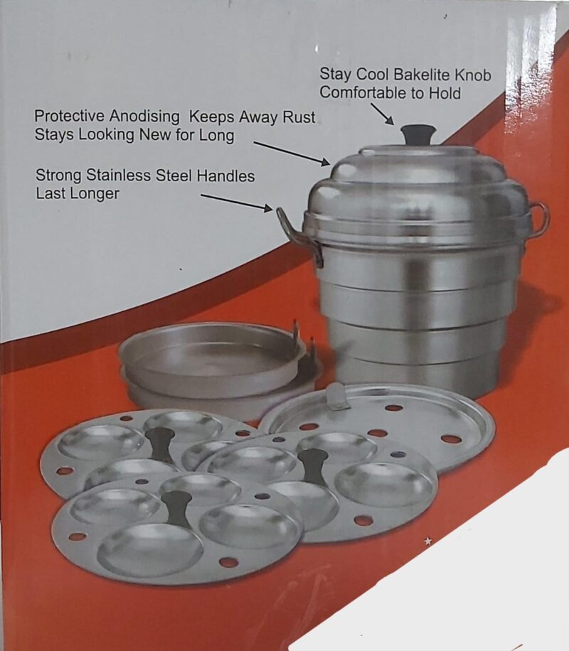 Idli Maker Aluminium Idli-Dhokla Streamer/Maker (18 Idli)(1 Pot, 1 Lid, 4 Idli Plates, 2 Dhokla Plates, 1 Steamer Plate) - Idli Cooker | Idli/Dhokla/Momos Maker Is Made Of Heavy Quality Aluminium with stainless steel Handle - Image 8