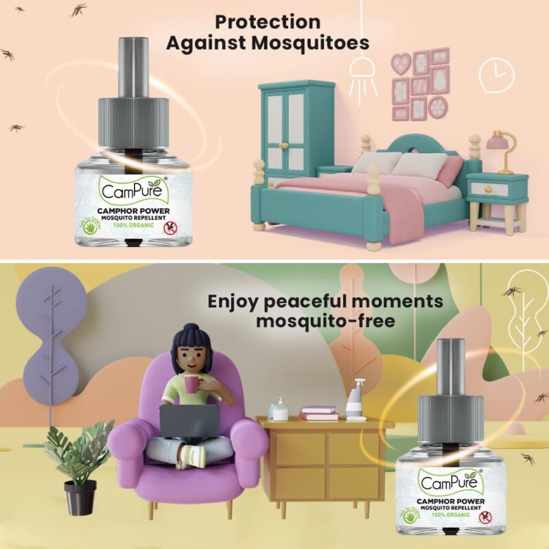 MANGALAM Campure Camphor Mosquito Repellent (Refill Pack) Pack of 3-100% Organic | Repels Mosquitoes | Safe for Pets, Children & Pregnant Woman | Fits Most Machines| Non Toxic | No Side Effects,Liquid - Image 2