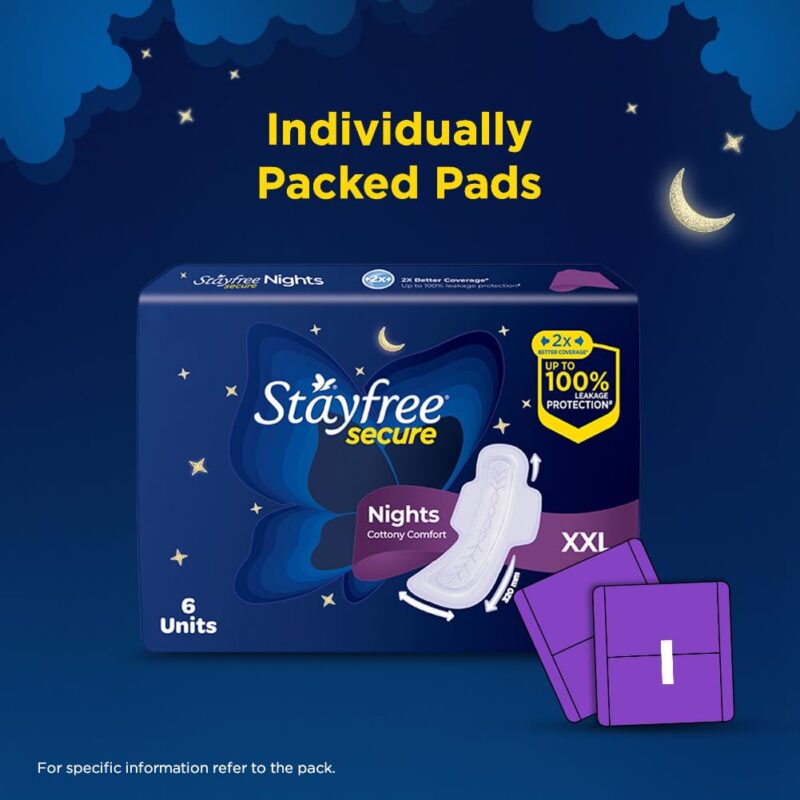 Stayfree Secure Nights XXL | 40 Pads| Cottony Soft Sanitary Pads for Women | Upto 100% leakage protection | Buy XXL at XL price | Absorbs 2x Faster with Wider Back | - Image 2