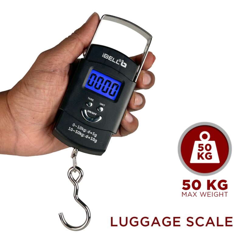 iBELL Weight Machine For Luggage Weighing Scale, Portable, 50 KG, Stainless Steel Hook, Digital LED Display & Tare Function, LS050M (Black) - Image 5