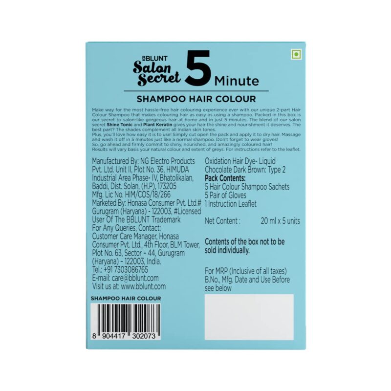 BBLUNT Chocolate Dark Brown 5 Minute Shampoo Hair Colour for 100% Grey Coverage - 20ml X 5 - Image 6