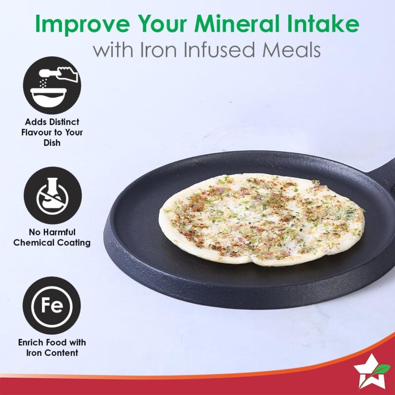 Wonderchef Forza Cast-Iron 25 cm Dosa Tawa Pan | Pre-Seasoned Cookware | Induction Friendly | 3.8 mm| with Lifetime Exchange Warranty - Image 7