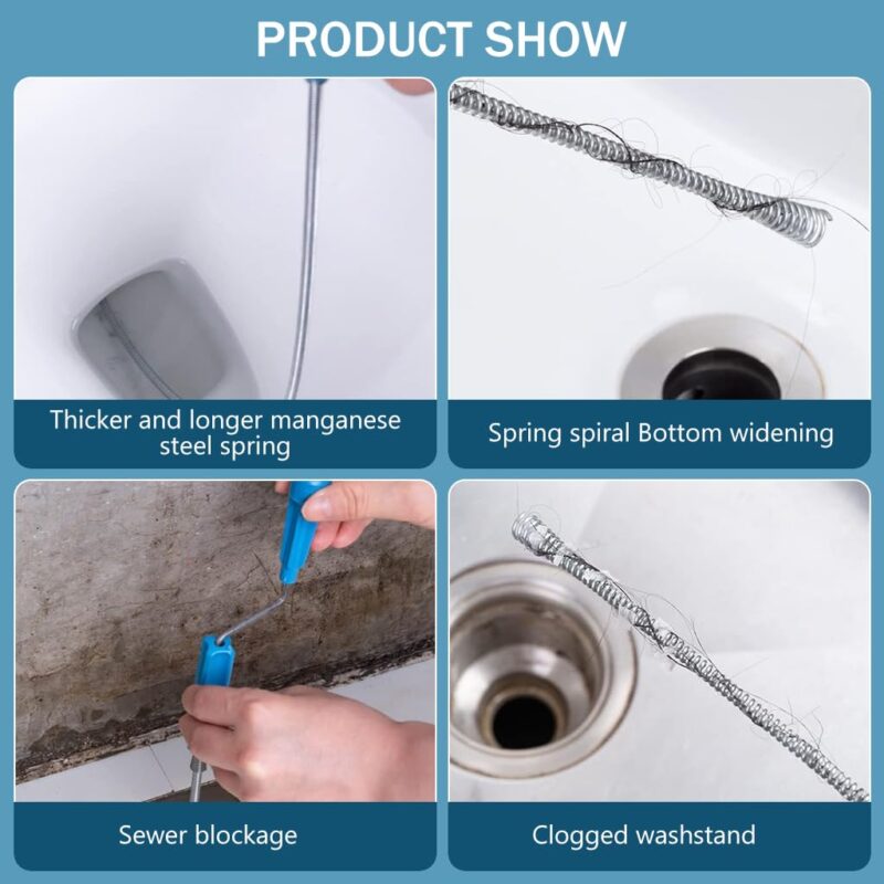 HASTHIP® 9.8ft Stainless Steel Drain Cleaner Tool, Spiral Spring Pipe Design, Sink & Tub Drain Dredge Tool, Sewer Cleaning Tool for Bathroom, Kitchen & Toilet - Image 4
