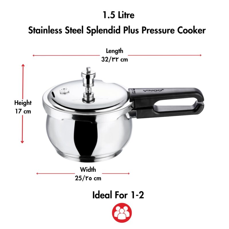 Vinod Splendid Plus Stainless Steel Pressure Cooker Outer Lid 1.5 Litre | SAS Bottom Handi Cooker | Extra Glass Lid | Induction and Gas Base | ISI and CE certified | 2 Years Warranty - Image 7