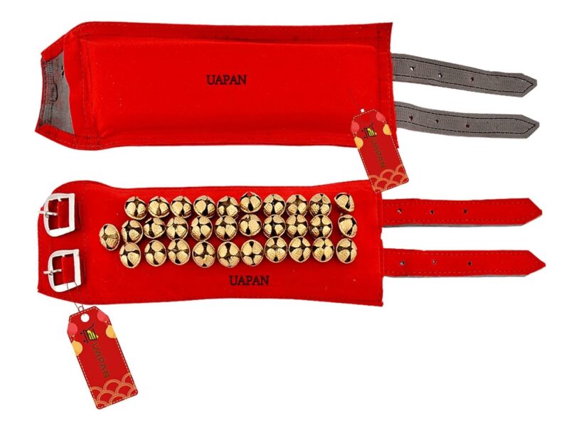 UAPAN 3 line Ankle Bells Velvet Pad for Classical Bharatanatyam Kathak Dance with Adjustable Strap (Red Velvet Belt) - Image 5