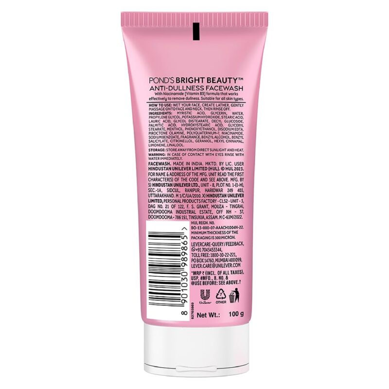 4x POND's Bright Beauty Anti-Dullness & Brightening Facewash With Niacinamide | For Glass-Skin Like Shine And With 4X Visibly Brighter Skin, 100Gm each - Pack of 4 - Image 6