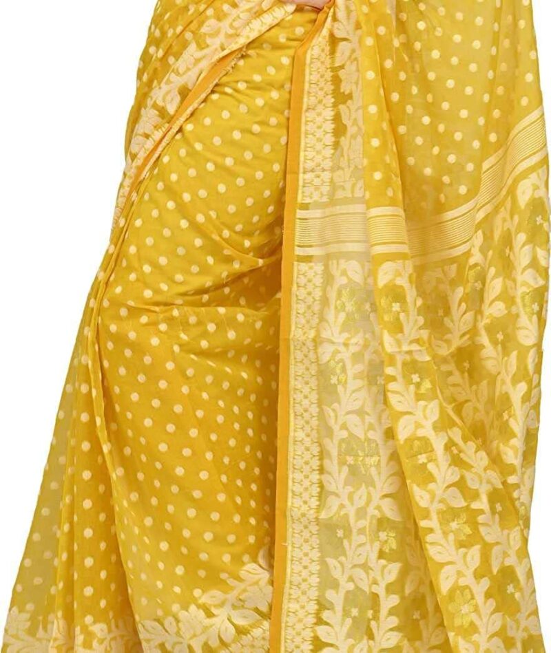 Moumita's Saree Women's Traditional Bengal Handloom Cotton Jamdani Saree, (MS_Yellow_175) - Image 3