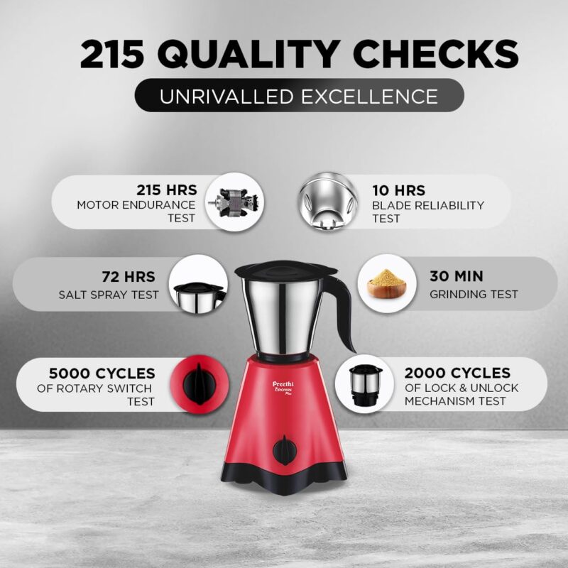 Preethi Crown Plus Mixer Grinder |600 Watt Mixie,4 Jars|Super Extractor Juicer Jar | 5yr Motor Warranty & Lifelong Free Service|White/Purple (MG-258) - Image 3