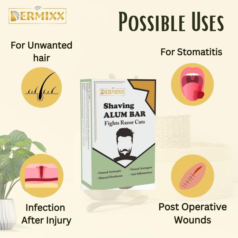 DERMIXX Alum Stone With Case-Fitkari Stone After Shave, Pure & Natural Alum Bar For Underarm Roll On Women, Travel Essentials For Men, Chemical Free Fitkari Alum Stone, Travel Soap, 100 Gm - Image 3