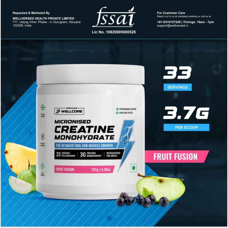Wellcore - Pure Micronised Creatine Monohydrate (Fruit Fusion, 33 Servings) | Rapid Absorption | Enhanced Muscle strength & Power, Powder - Image 6