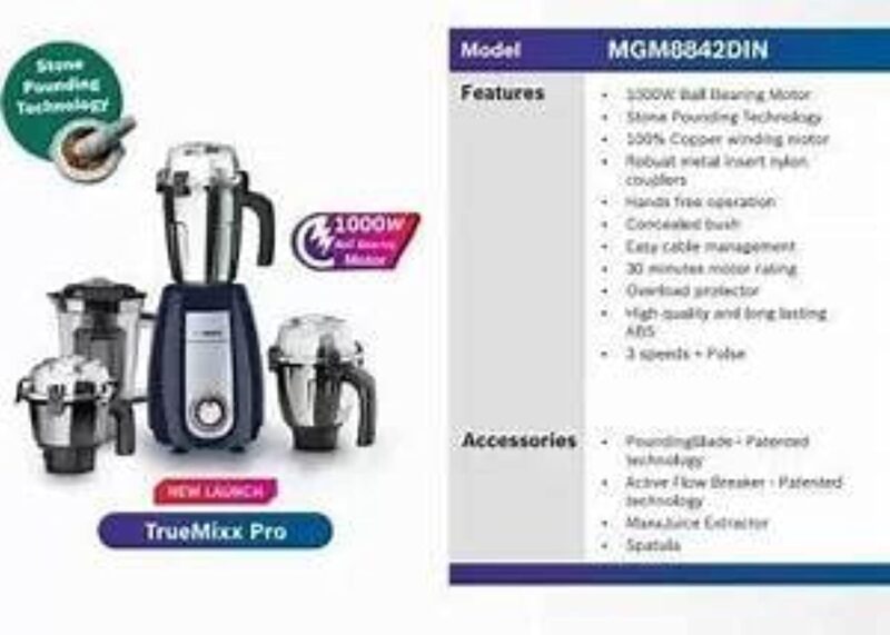 Bosch TrueMixx Pro Mixer Grinder MGM8842DIN 1000 W 4 Jars, Dark Blue - Image 3