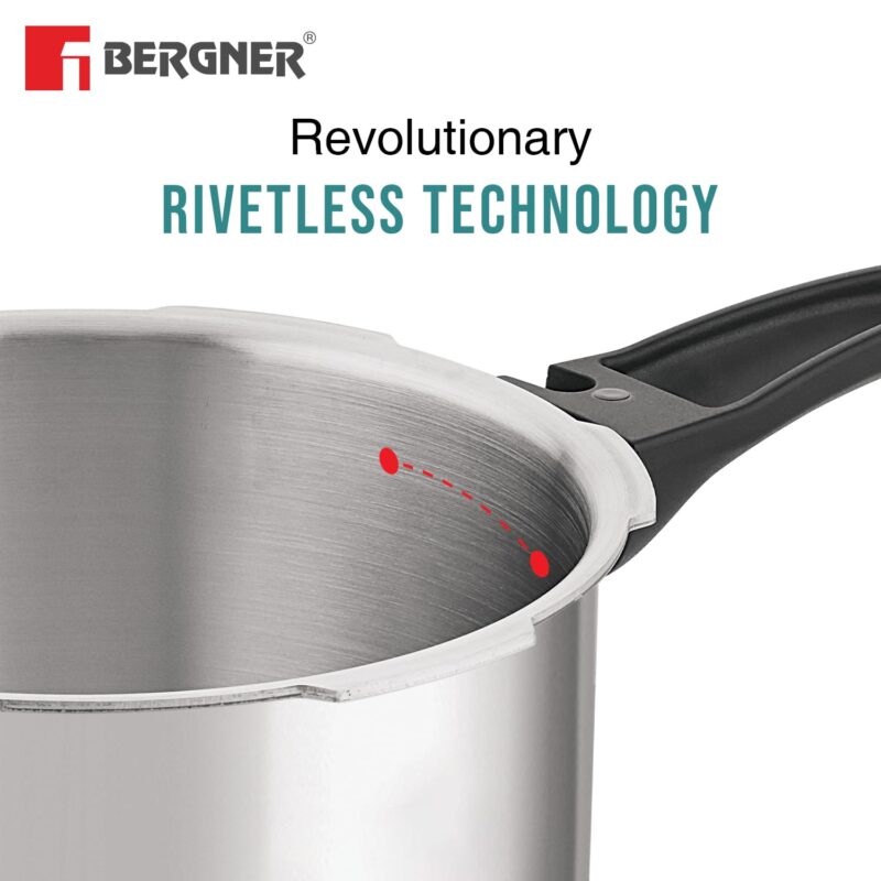 Bergner BE Bergner Essentials Tripro Triply Stainless Steel 3 Liters Outer Lid Pressure Cooker, Faster and Even Heating, Healthy Cooking, Easy to Clean, Full Induction Bottom and Gas Stove Ready - Image 4