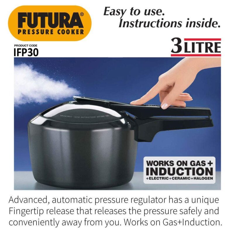 Hawkins Futura 3 Litre Inner Lid Pressure Cooker, Hard Anodised Aluminium Pressure Cooker, Induction Cooker, Pan Cooker, Black (Ifp30), 3 Liter - Image 6